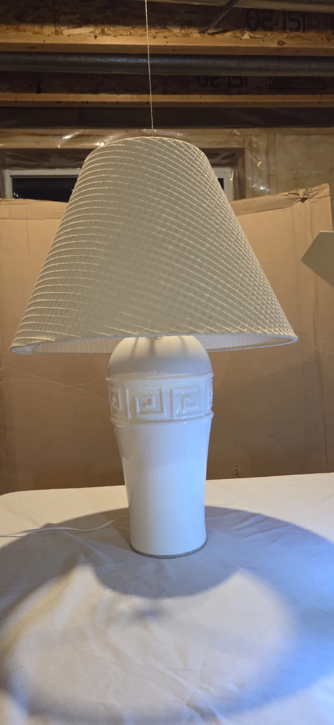 White Table Lamp with Decorative Base and Shade