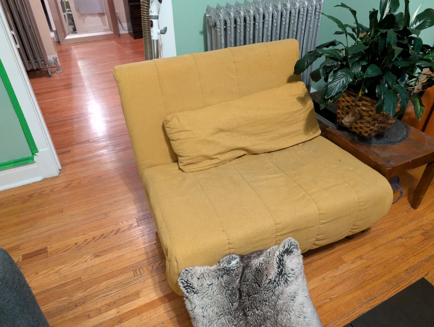 Yellow Futon Chair with Pillow