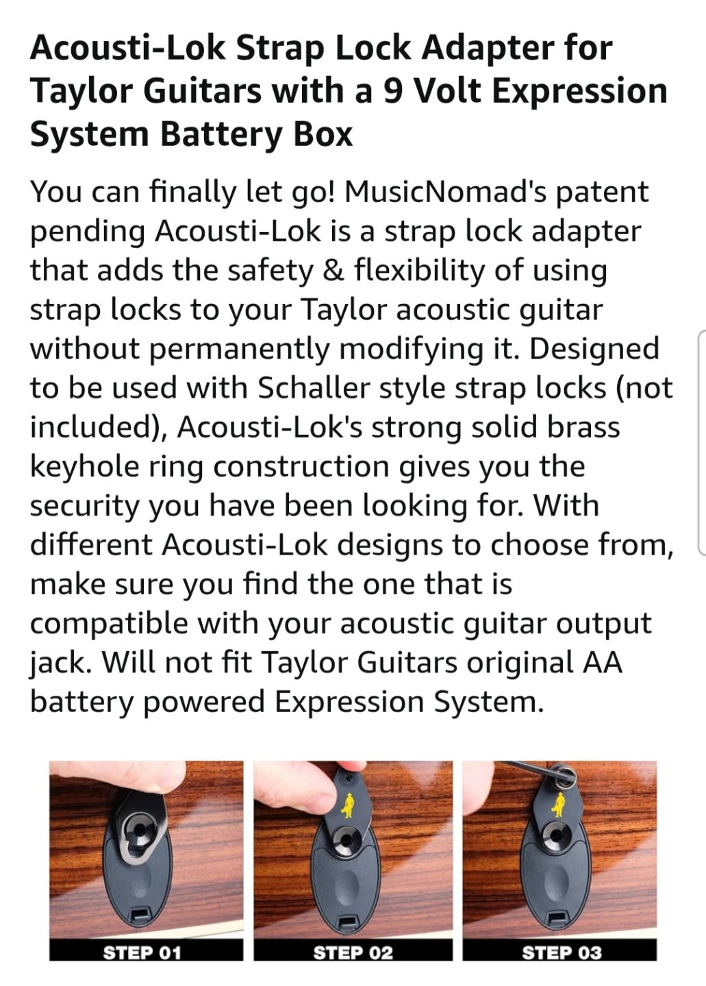 Music Nomad Acousti-Lok Strap Lock Adapter for Taylor Guitars - photo 4