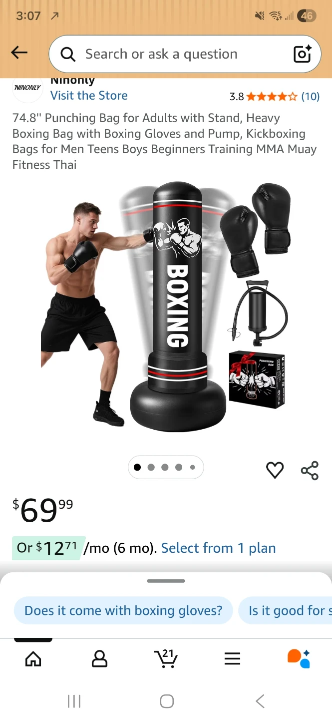 Punching Bag with Stand and Gloves