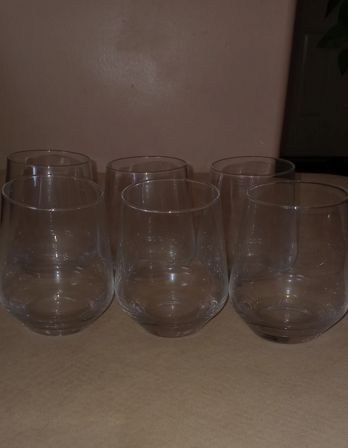 Set of 6 Clear Stemless Wine Glasses