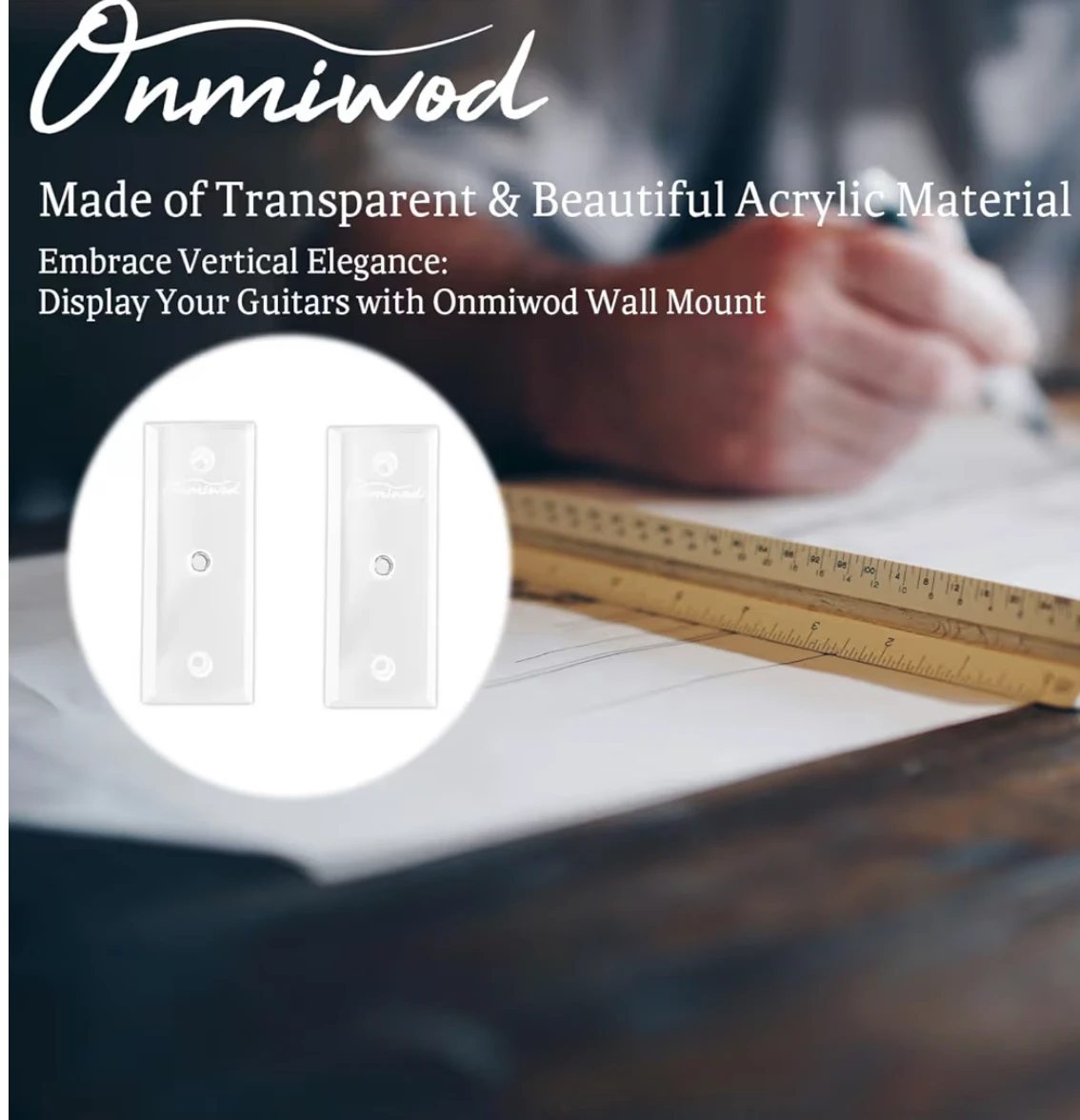 2 pack Onmiwod Guitar Wall Mounts - Clear Acrylic, U-Shape - photo 2