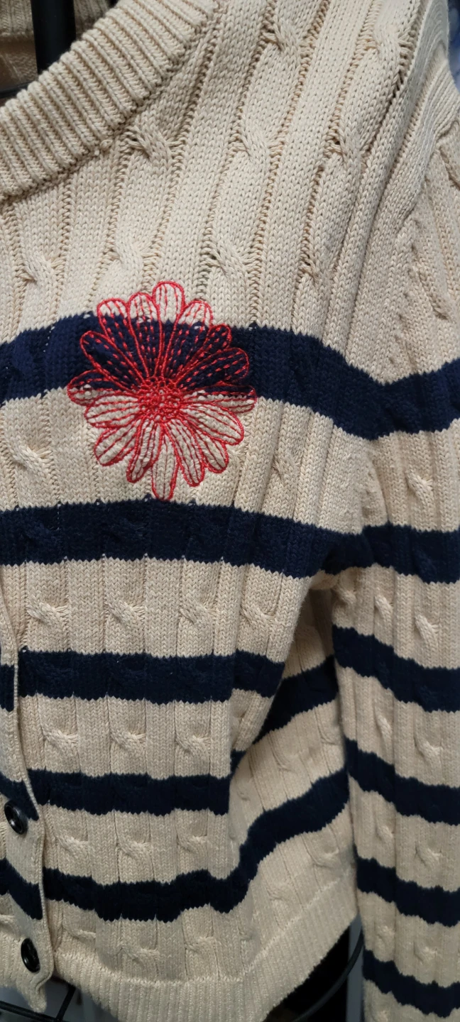 Cream and Navy Striped Cardigan 🏆 - photo 3
