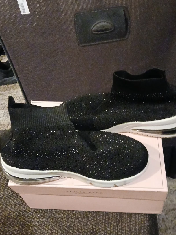 Azalea Wang Black Sparkle Sock Sneakers