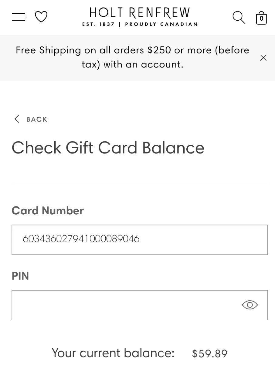 HOLT RENFREW GIFT CARD $59.89 - photo 3