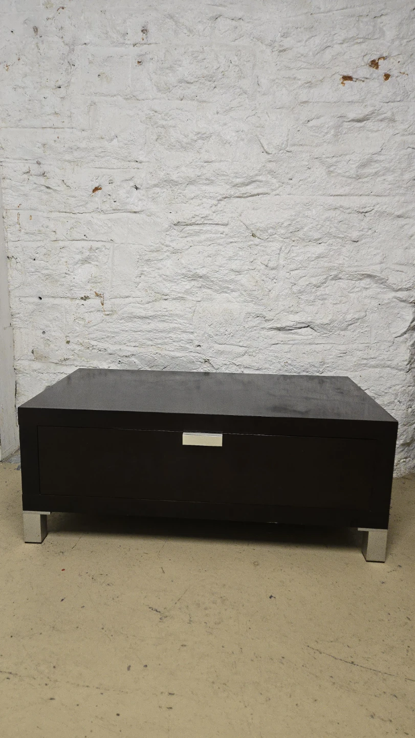 Dark Brown Storage Coffee Table with Silver Handle