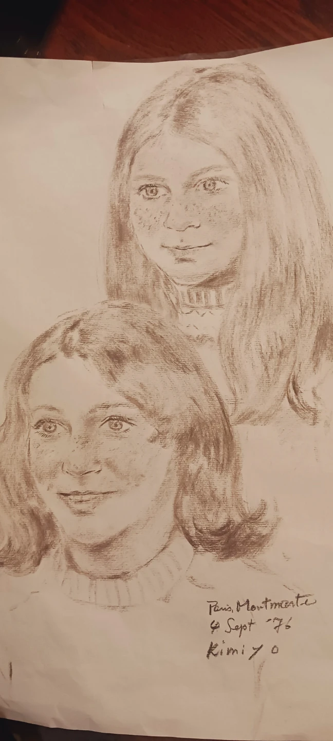 Vintage Pencil Sketch of Two Young Girls, Paris 1976. - photo 2