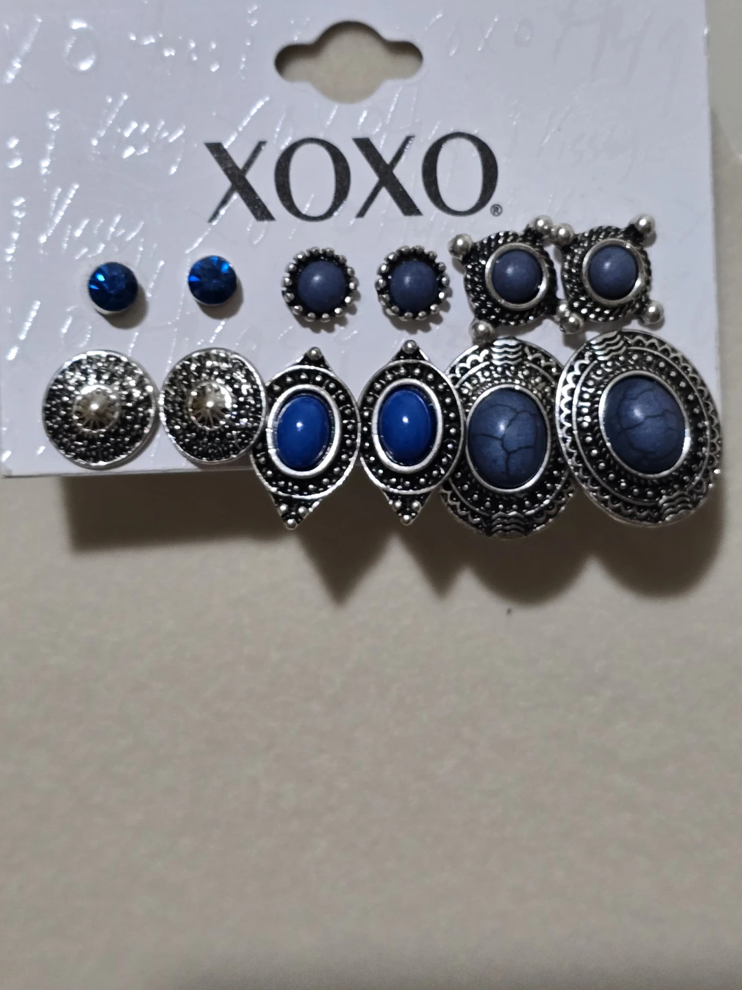 XOXO 9-Pair Multi-Tone Blue & Silver Tone Earrings Set - photo 4