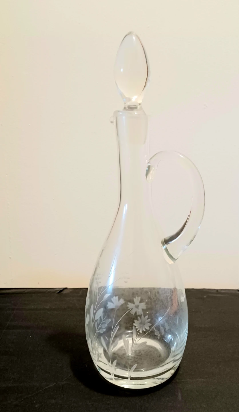 Vtg Etched Floral Crystal Decanter - photo 2