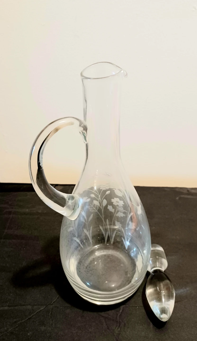 Vtg Etched Floral Crystal Decanter - photo 3