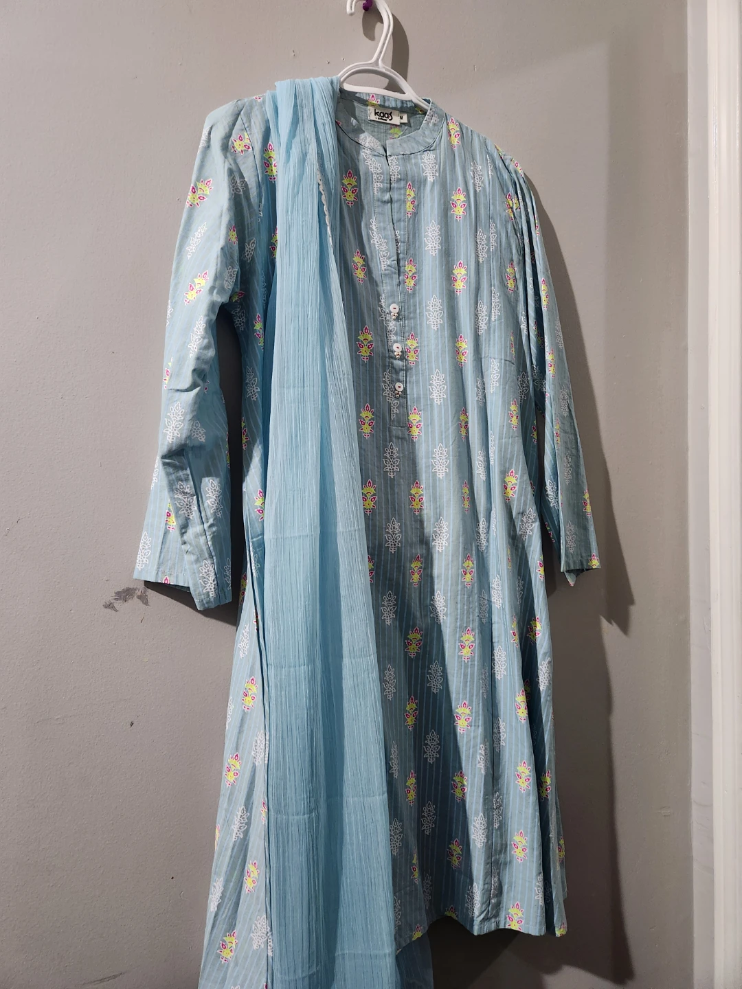 Kaas by Ideas 3-Piece Blue Printed Kurti Set - Size M