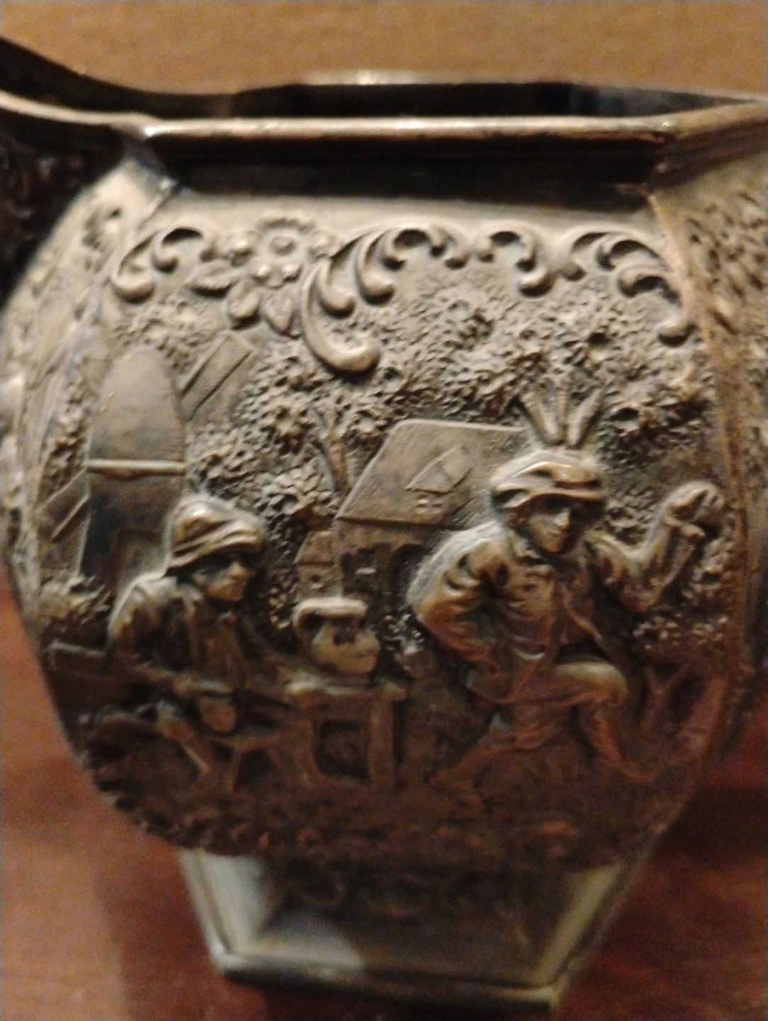 Vintage Embossed Metal Creamer Pitcher with Scene - photo 2
