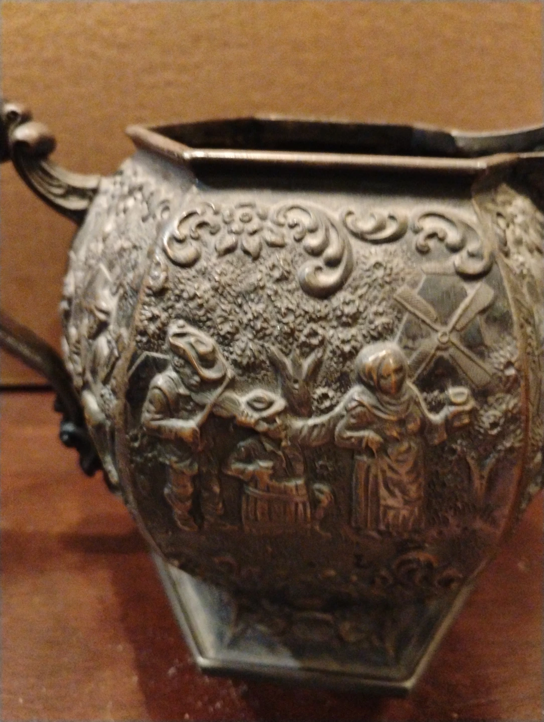 Vintage Embossed Metal Creamer Pitcher with Scene - photo 4