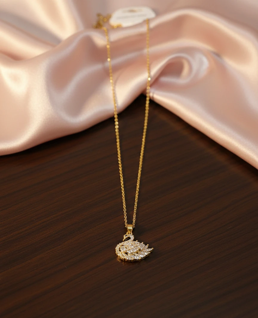 18kt Gold Swan Pendant Necklace with Crystals
