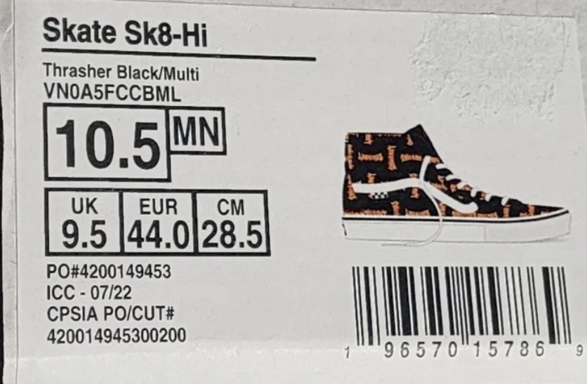 Vans Skate Sk8-Hi Thrasher Black/Multi High Top Shoes Size 10.5 - photo 4