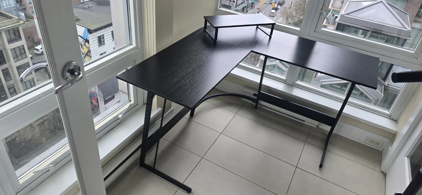47” L-Shaped Desk – Black Frame / Black Wood Top – Disassembled - photo 2