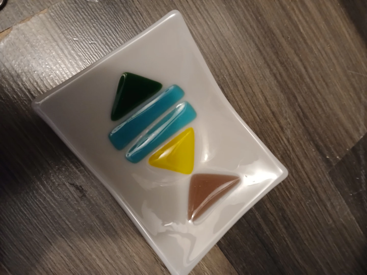White Fused Glass Dish with Geometric Design