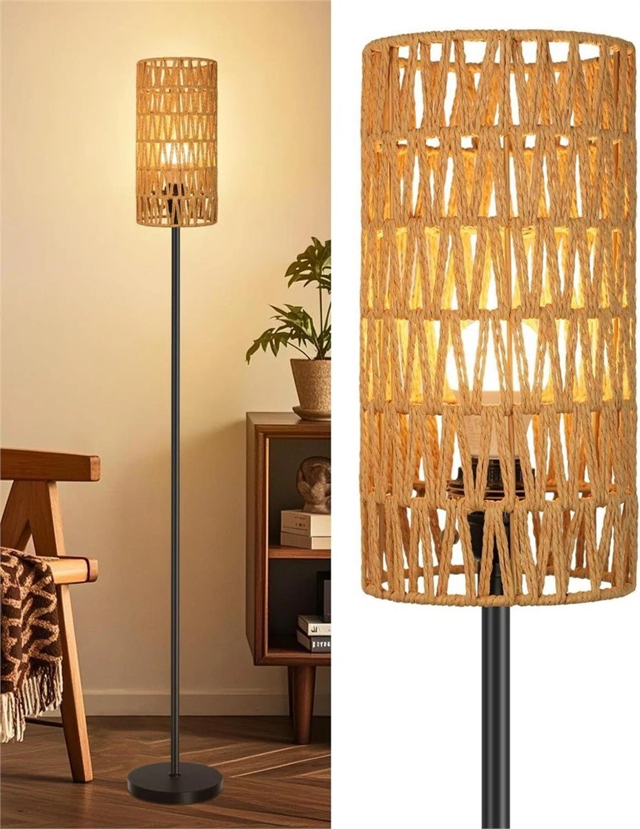Rattan Floor Lamp with Foot Switch - 62in Tall