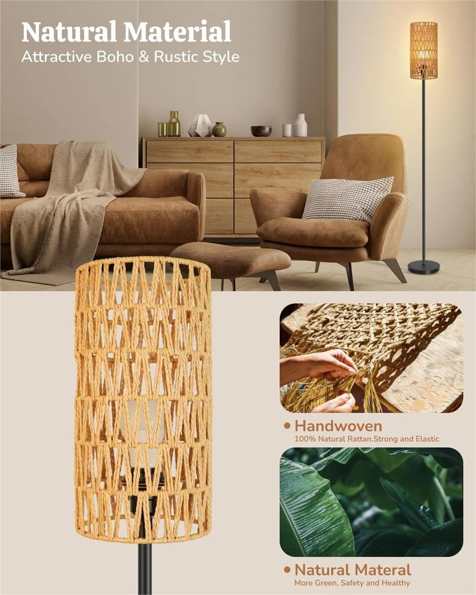 Rattan Floor Lamp with Foot Switch - 62in Tall - photo 2