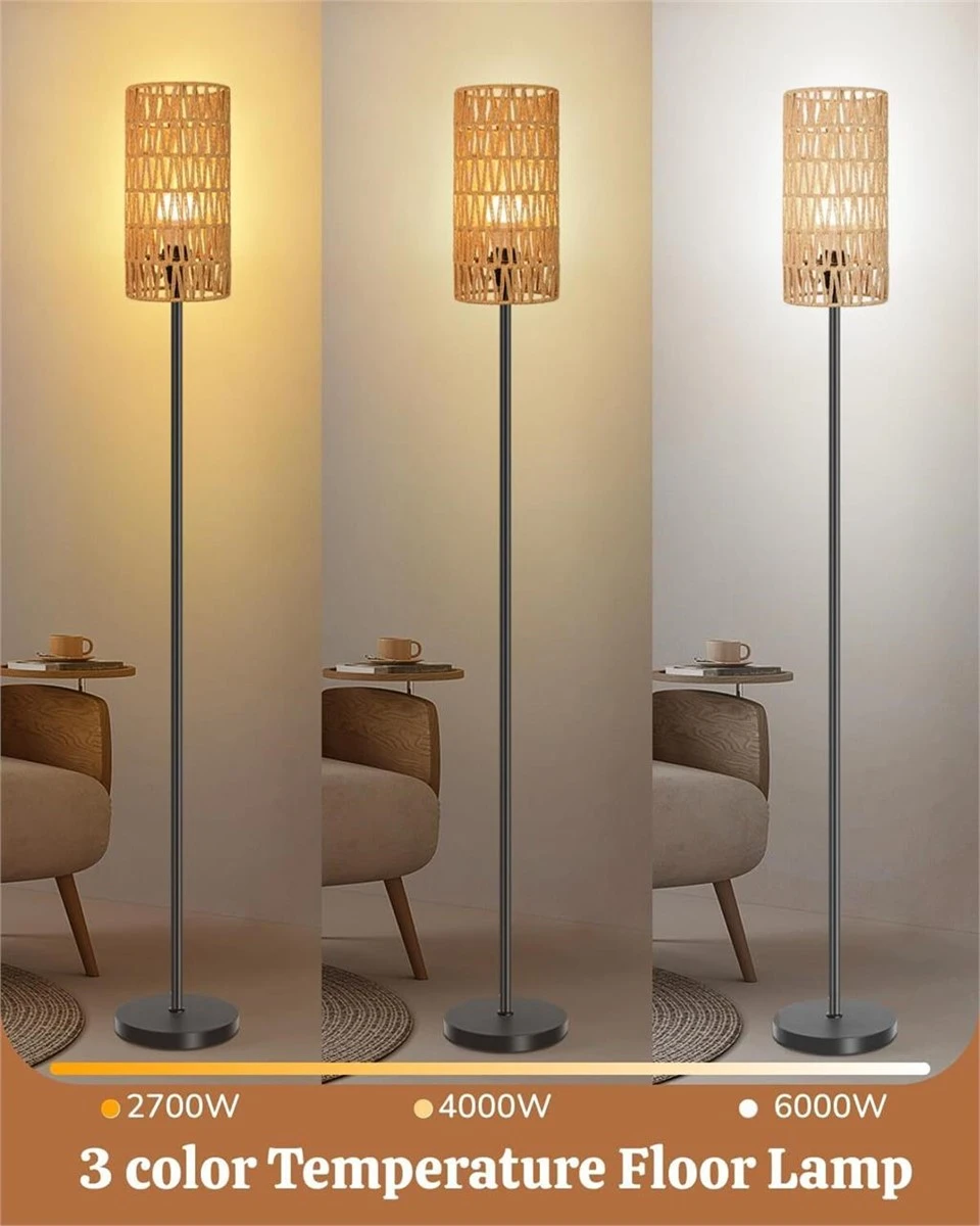 Rattan Floor Lamp with Foot Switch - 62in Tall - photo 3