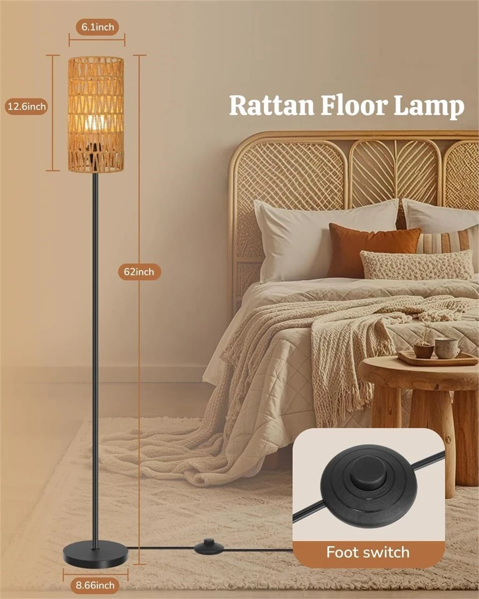 Rattan Floor Lamp with Foot Switch - 62in Tall - photo 4