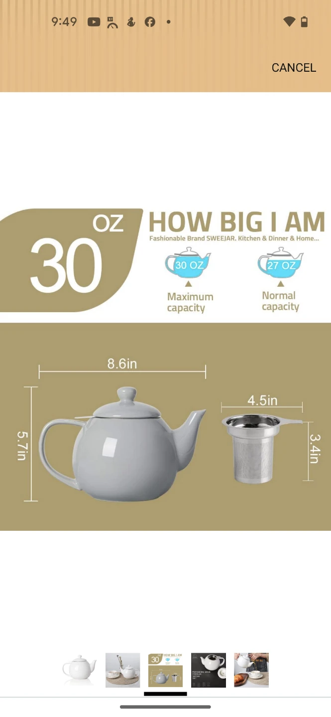 Sweejar White Porcelain Teapot with Infuser - 30 OZ - photo 3