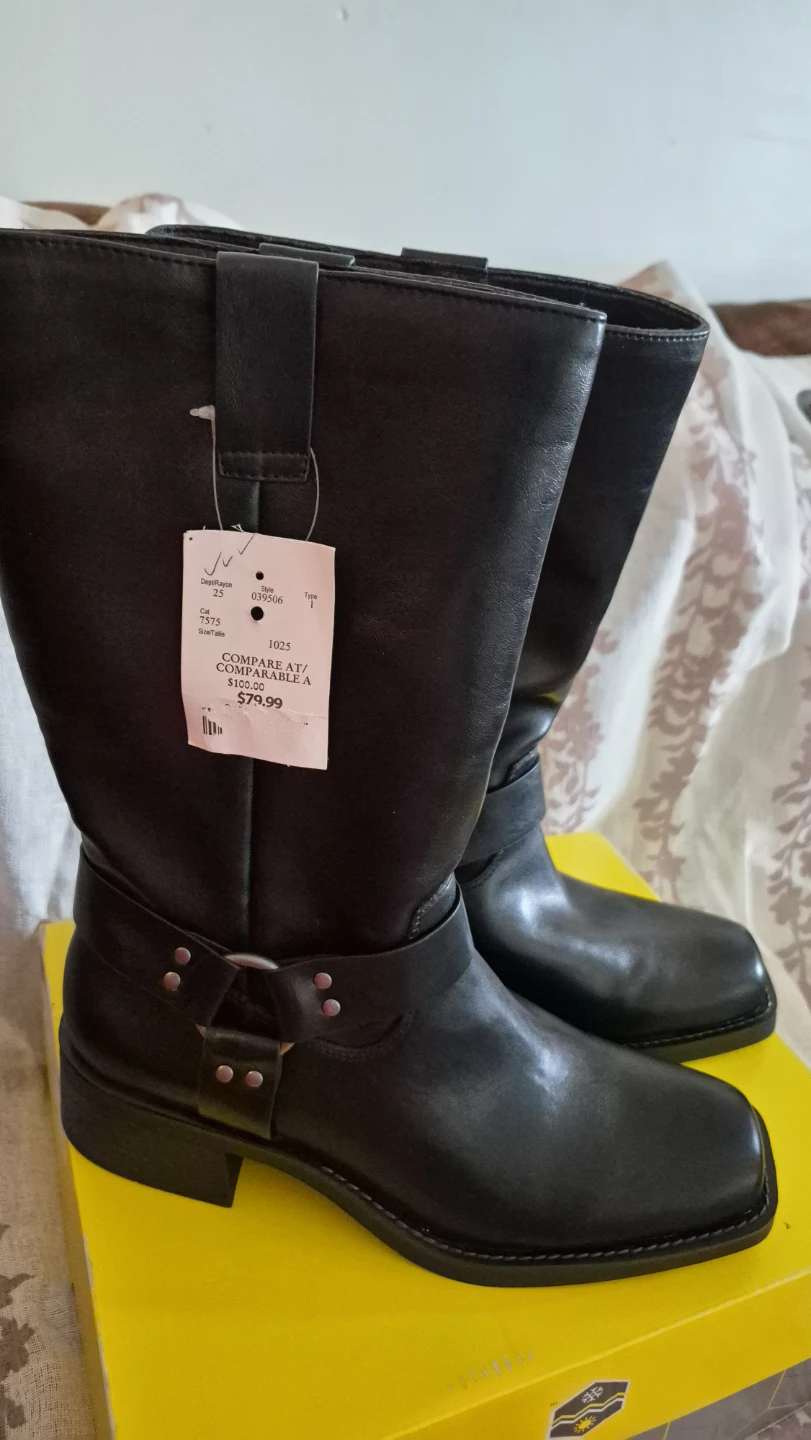 Black Leather Harness Boots.