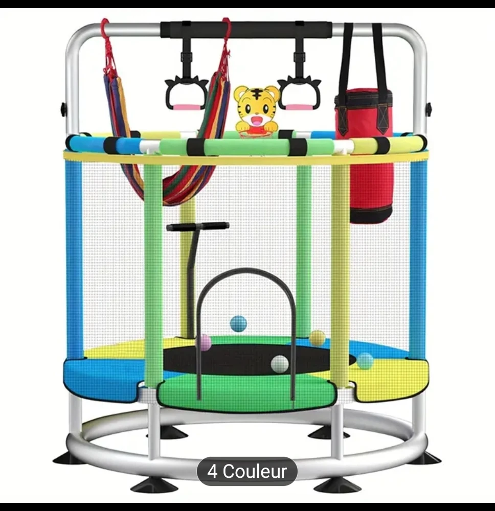 Kids Trampoline with Hammock, Punching Bag, and Tiger Toy