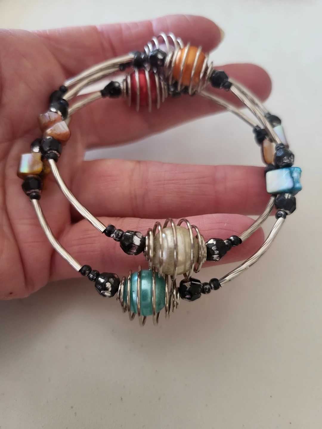 Coiled Bead Bracelet Set - Blue, Red, Orange, Cream