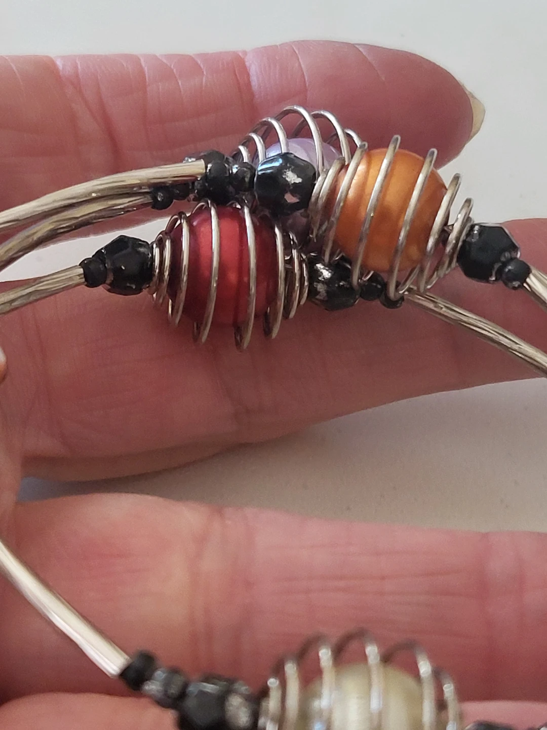 Coiled Bead Bracelet Set - Blue, Red, Orange, Cream - photo 4