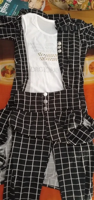 3pc Women's Grid Print Set with Removable Shrug - photo 4