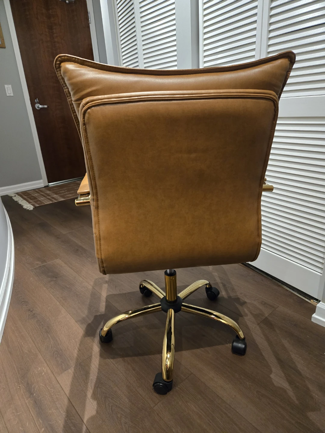 Brown Faux Leather Office Chair with Gold Accents - photo 2