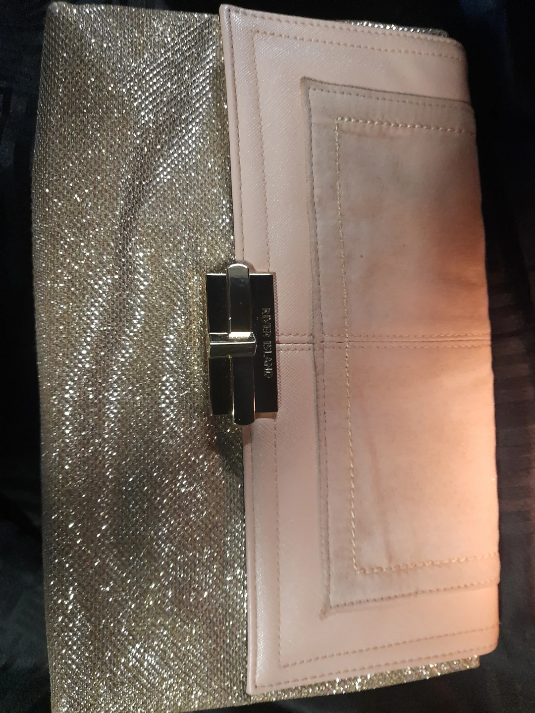 River Island Pink & Gold Glitter Clutch Wallet
