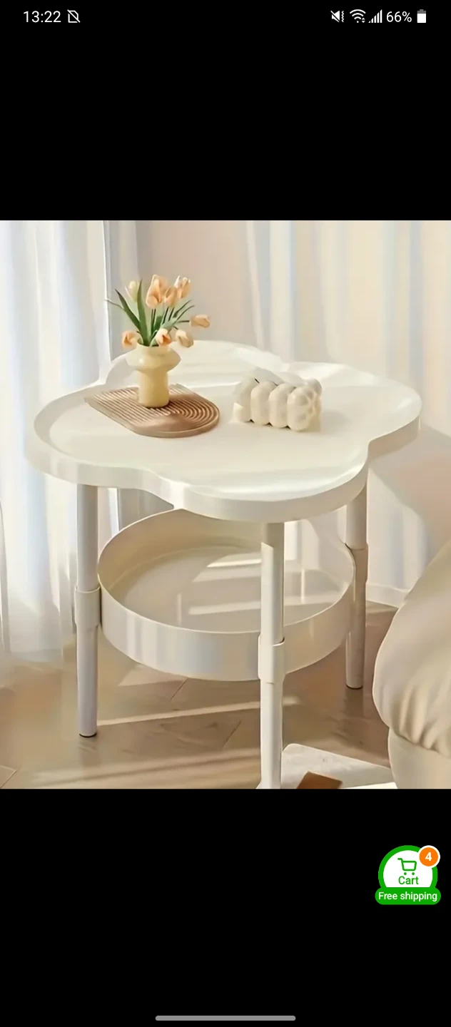 Cream Cloud-Shaped Side Table with Shelf