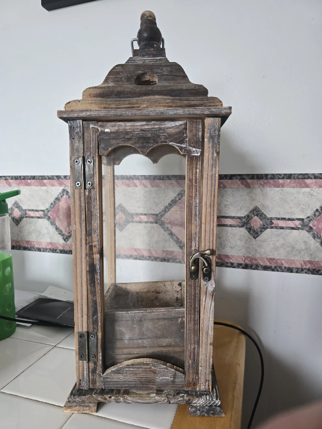 Rustic Wood Lantern with Glass Doors 🏆