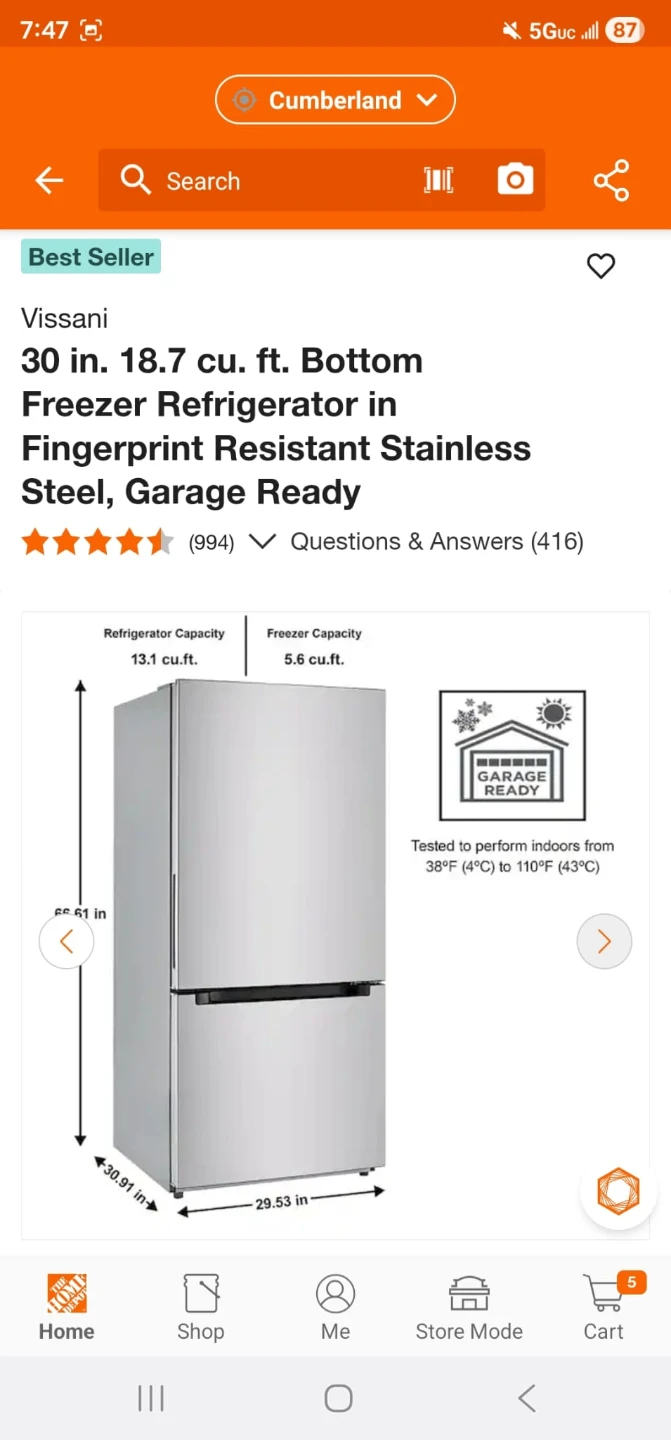 New Vissani 30in Stainless steel bottom freezer refrigerator