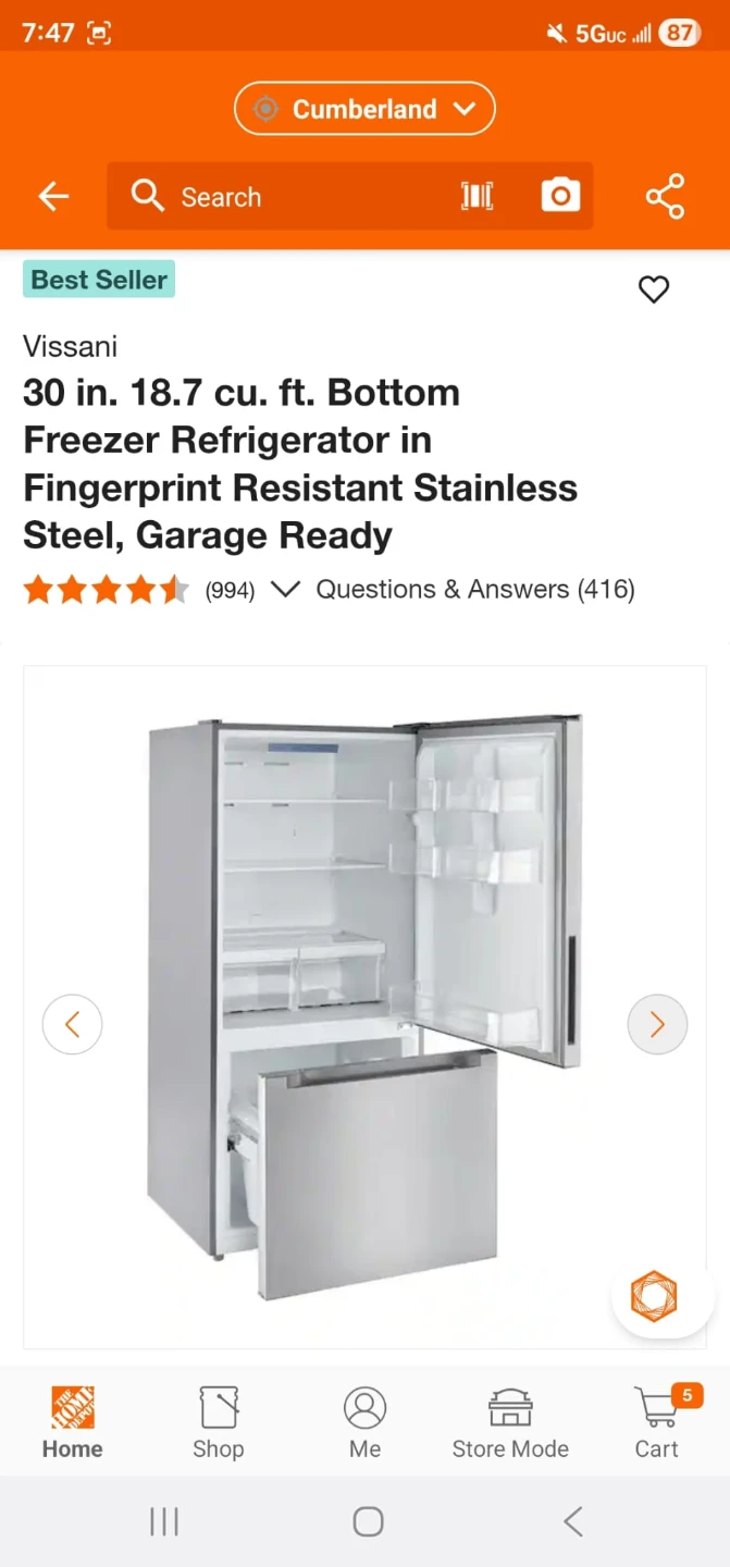 New Vissani 30in Stainless steel bottom freezer refrigerator - photo 2