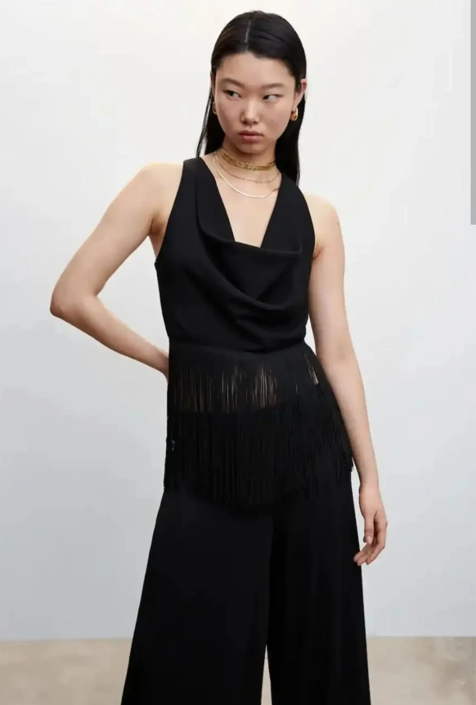 MANGO Black Fringed Halter Top 🏆