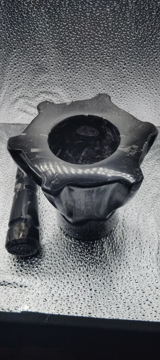 Black Stone Mortar and Pestle Orthoceras