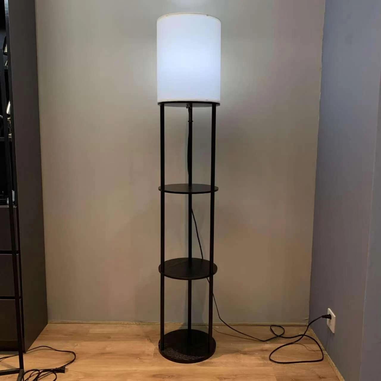 Black Floor Lamp with Shelves - 159cm