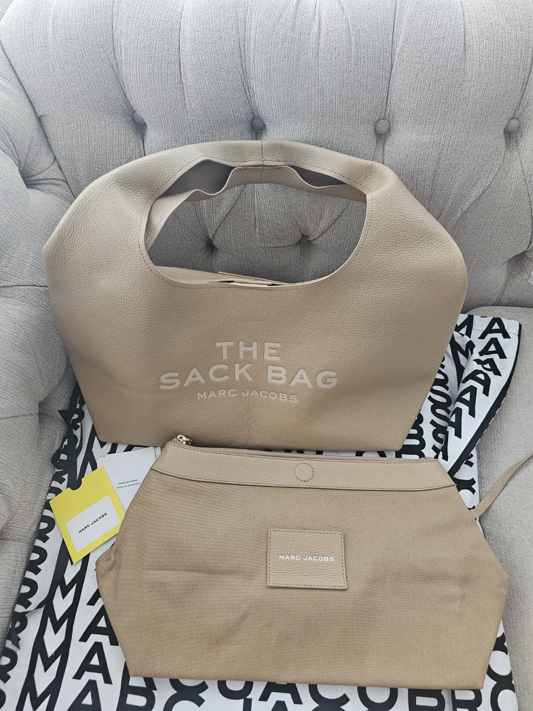 Authentic Marc Jacobs The Sack Bag Leather Tote Beige - photo 5