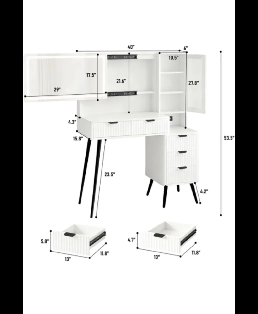 Brand new in box White Vanity Dressing Table with Lighted Mirror - photo 4