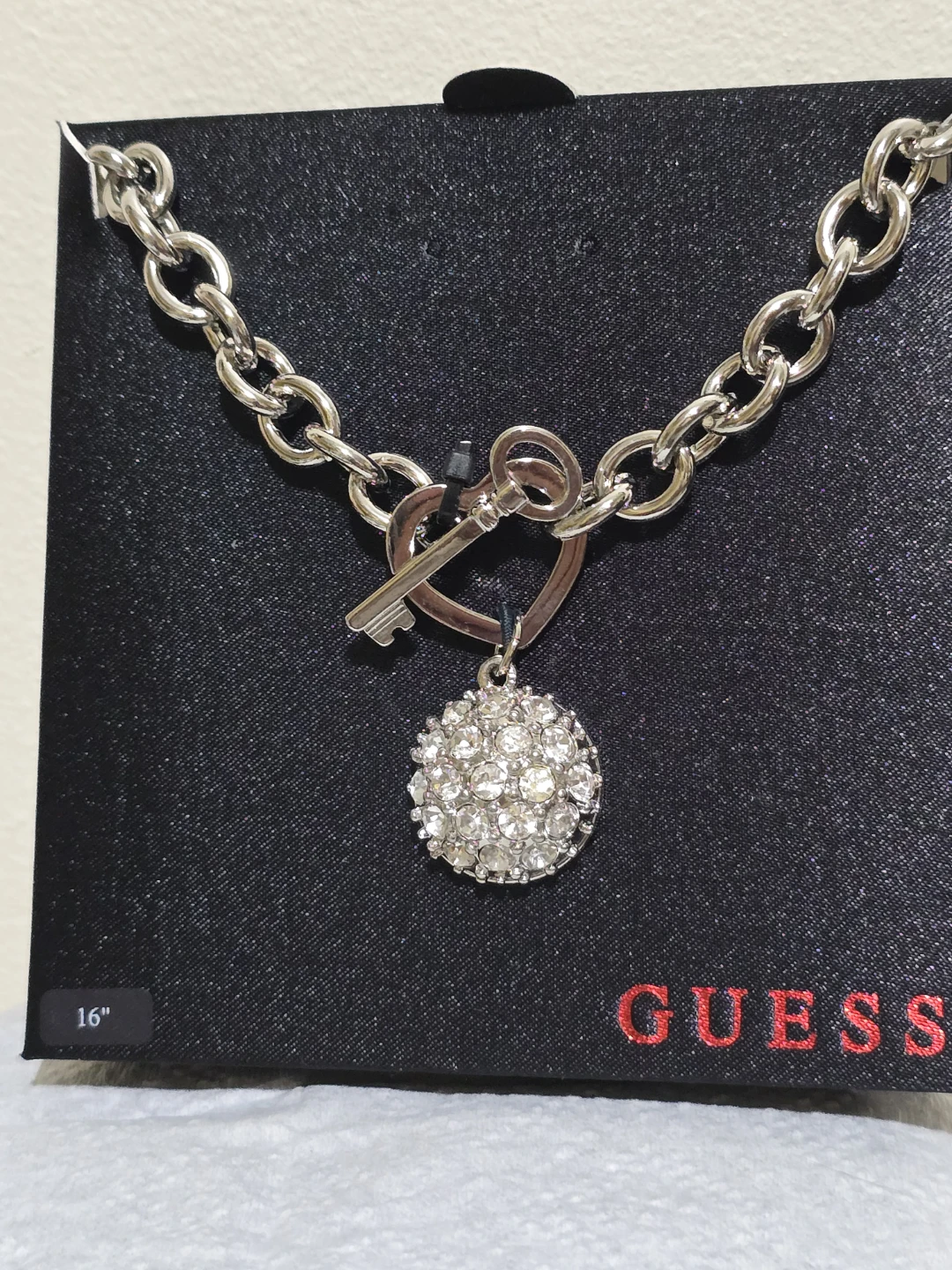 Guess Silver-Tone Heart Toggle Necklace with Crystal Ball - photo 5