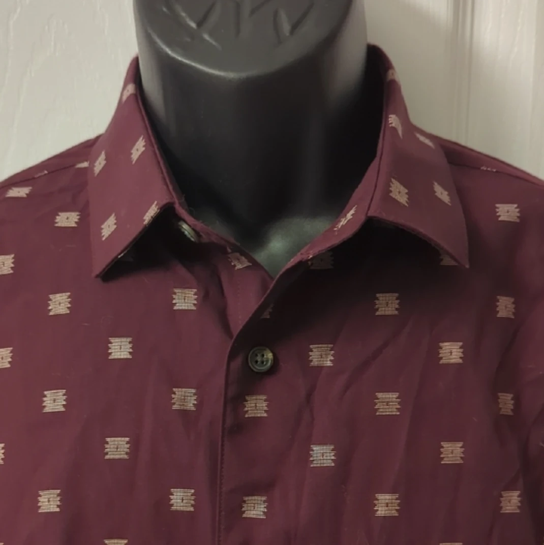 Grafton Men's Burgundy Patterned Button-Up Shirt - Size Medium - photo 2