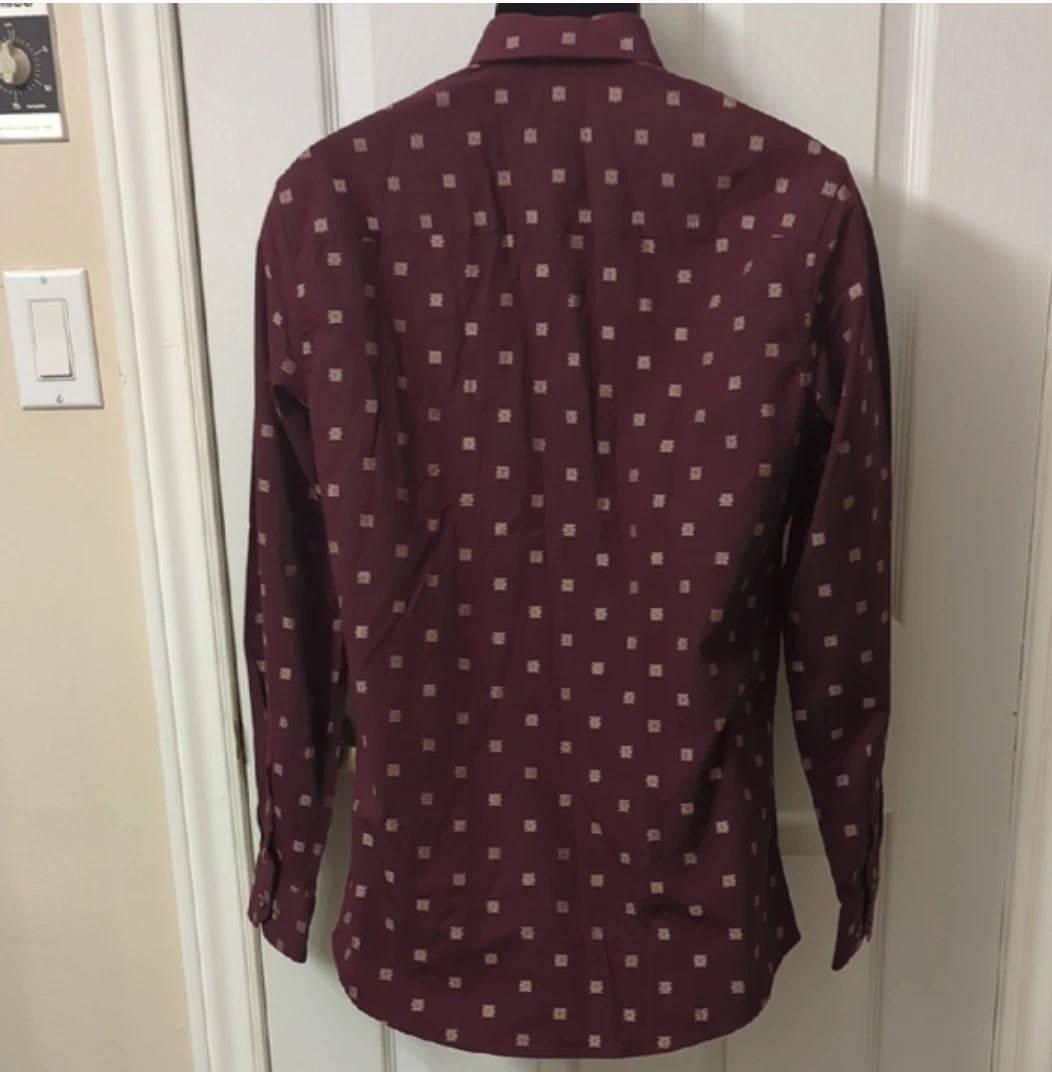 Grafton Men's Burgundy Patterned Button-Up Shirt - Size Medium - photo 3