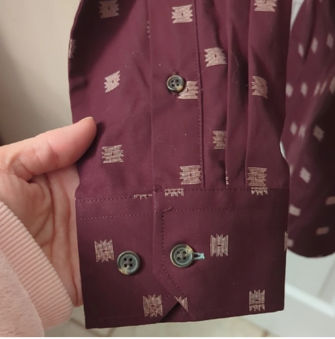 Grafton Men's Burgundy Patterned Button-Up Shirt - Size Medium - photo 4