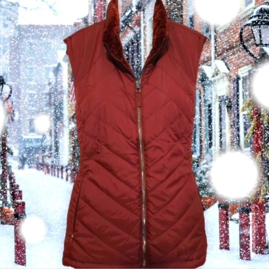 🥕 NEW Reversible Faux Fur Quilted Vest XXL | Wine - photo 3