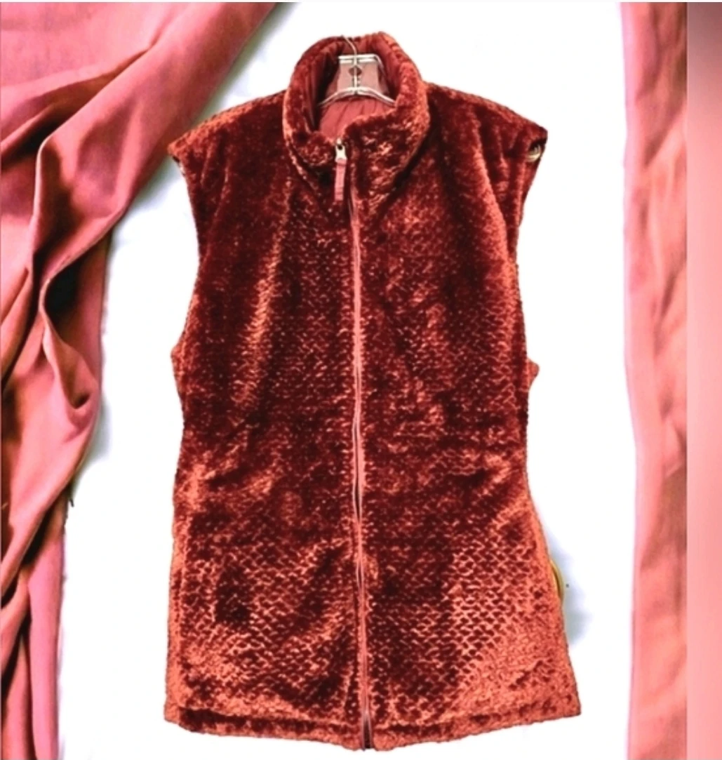 🥕 NEW Reversible Faux Fur Quilted Vest XXL | Wine - photo 5