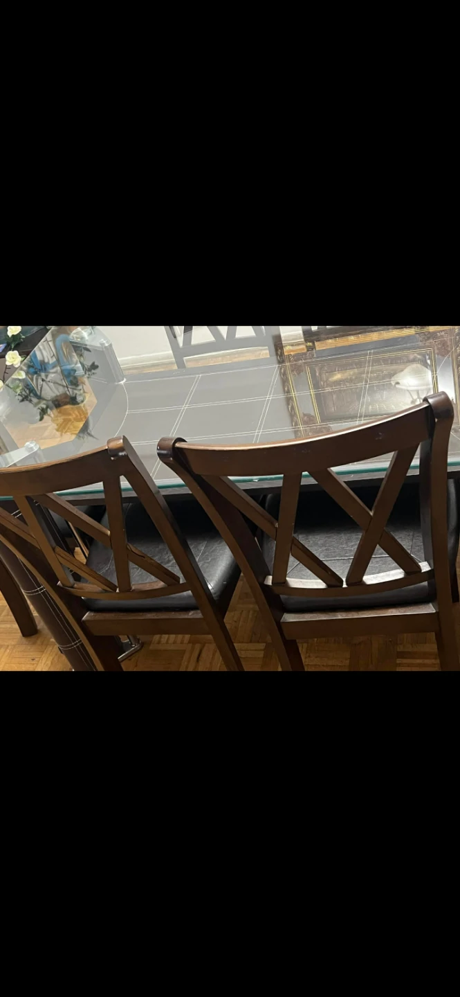 Glass Top Dining Table Set with 6 Chairs