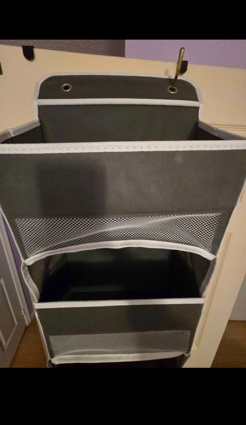 Grey Fabric Over-the-Door Organizer with Pockets